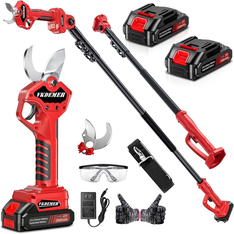 Vkdemer 2-in-1 Pole Pruning Shears,1.2" Cutting Diameter,Cordless Electric Pruning Shears with Extension Pole,2×2.0Ah Battery Powered Pruner for Tree Trimming (2 Set Blades&Battery Charger Included) - Image 1